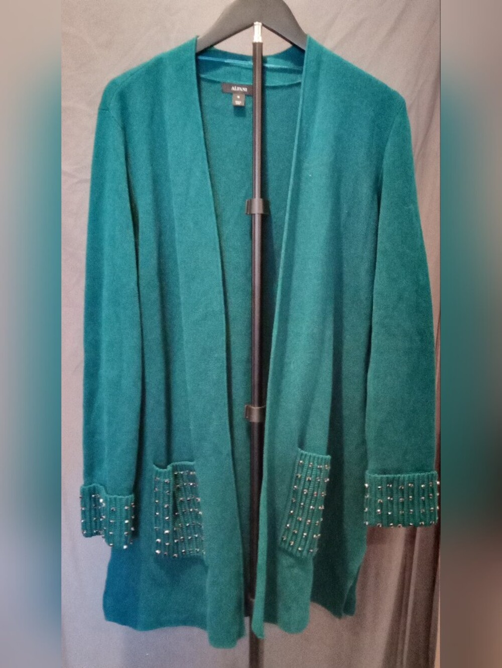 Alfani Teal Open-Front Cardigan with Studded Cuffs And Pockets Women's Size M